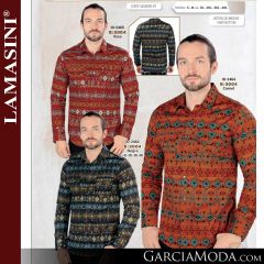 Camisa Vaquera Lamasini 3004-Vino-Camel-Negro