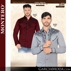 Camisa Vaquera Montero Western 3544-Vino-Gris