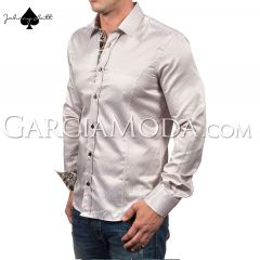 Johnny Matt Luxury shirts JM-1080 Beige with a  dotted design and floral inner details