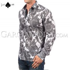 Johnny Matt Luxury shirts JM-1095 Black with a modern paisley design and dotted inner details