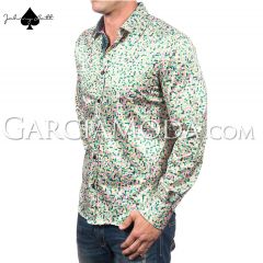 Johnny Matt Luxury shirts JM-1057 Green with a multi color pixel pattern and contrast inner details