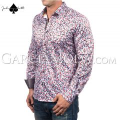 Johnny Matt Luxury shirts JM-1057 Red with a multi color pixel pattern and contrast inner details