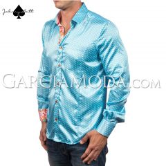 Johnny Matt Luxury shirts JM-1059 Turquoise with a polka dot pattern and colorful floral inner details