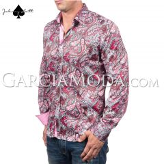 Johnny Matt Luxury shirts JM-1063 Pink with a modern floral paisley design and contrast inner details