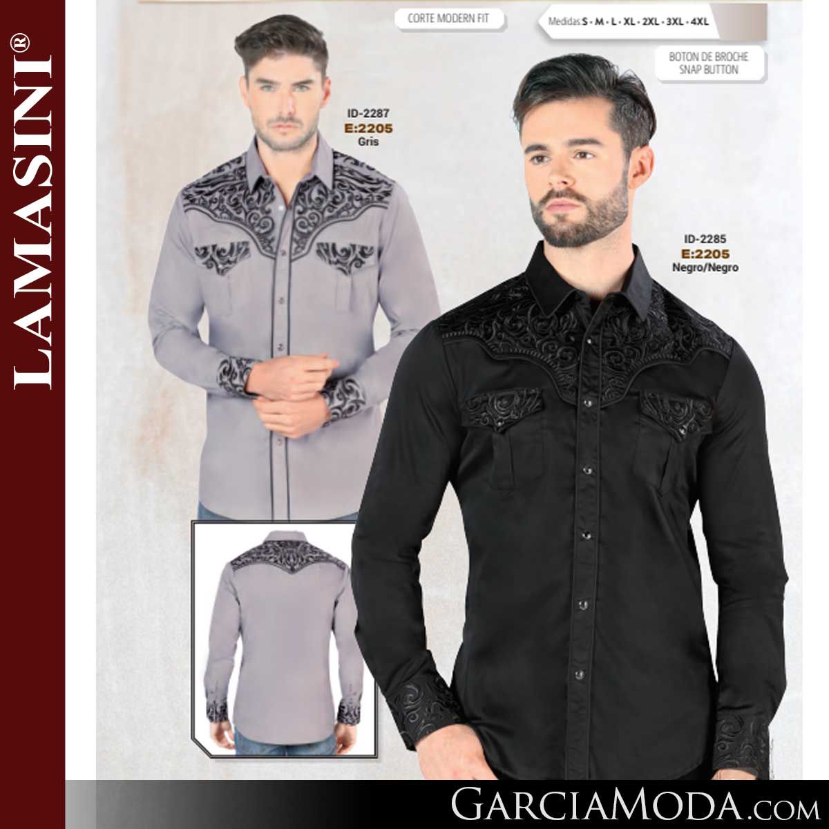 Camisa Vaquera Lamasini 2205 Gris Negro Negro