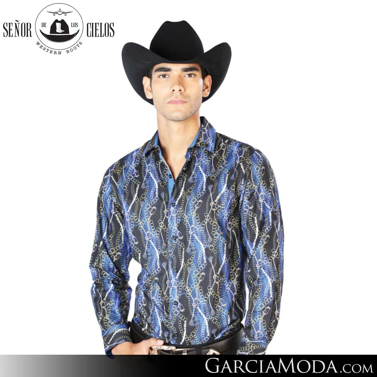 Camisa El Senor De Los Cielos Western 43560-Black-Blue Western Wear,   -