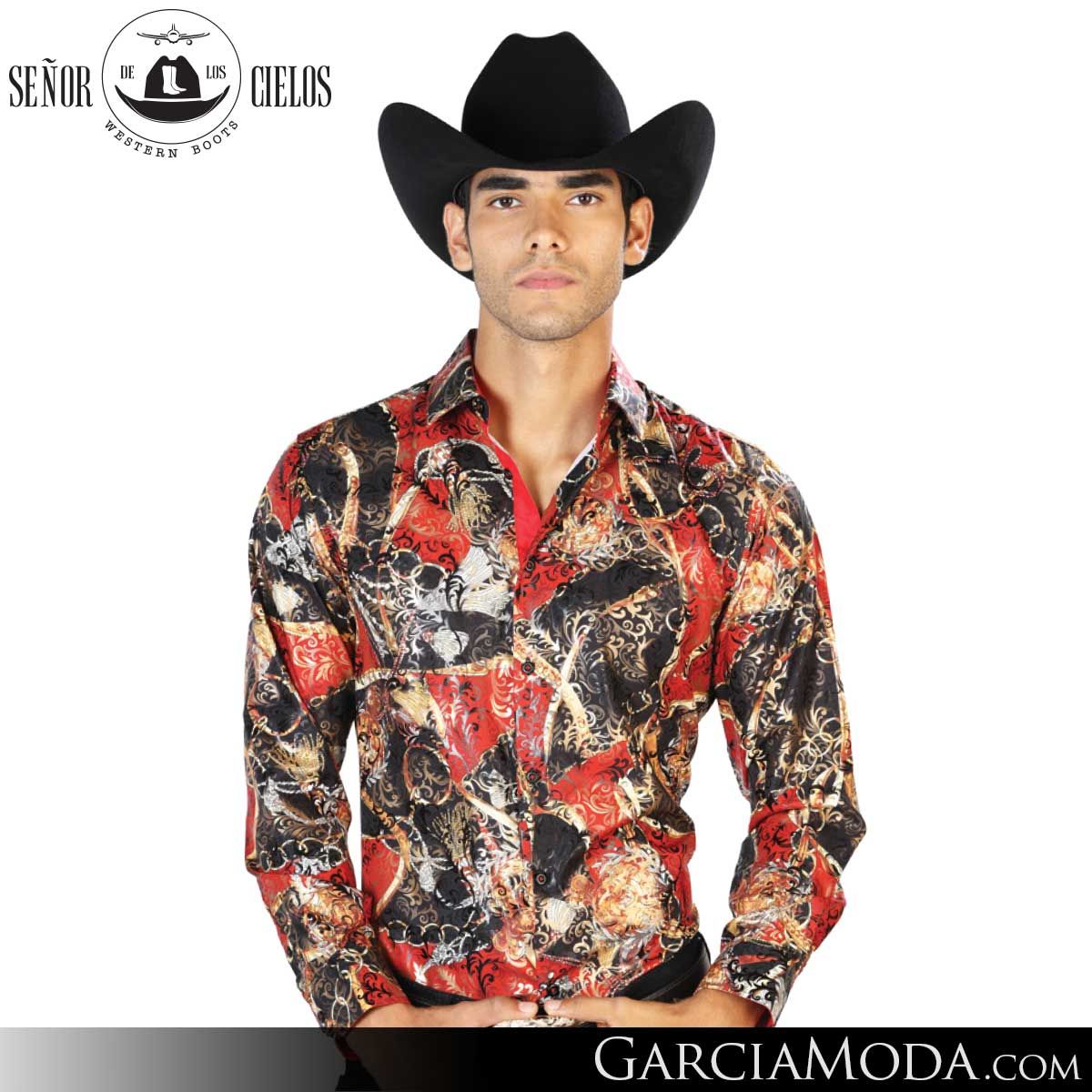 Camisa Vaquera El Senor De Los Cielos Western 43569 Black Red