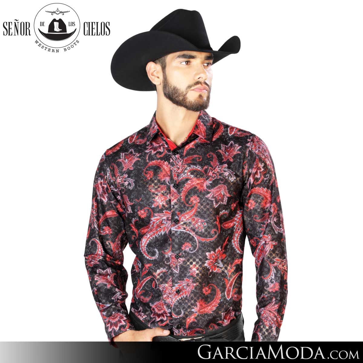 Camisa El Senor De Los Cielos Western 43804 Black Red Western Wear