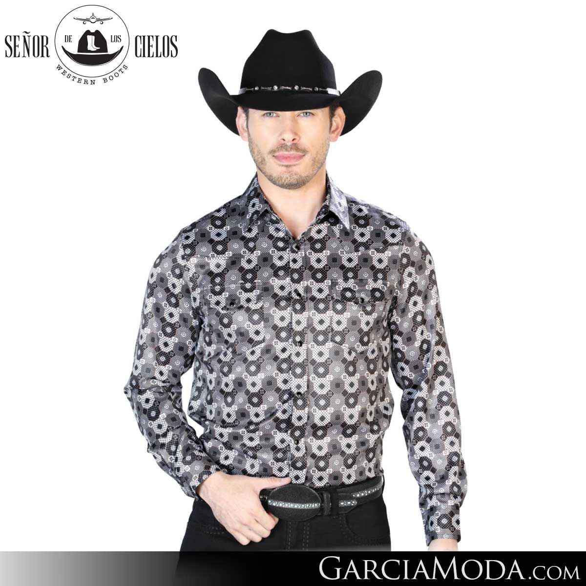 Camisa El Senor De Los Cielos Western 43939 Black Grey Western